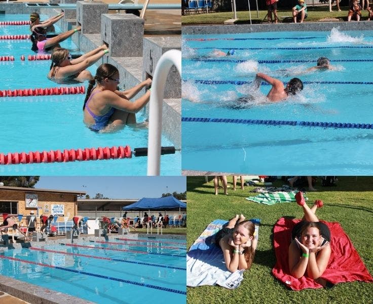 Students participating in swmimming races.