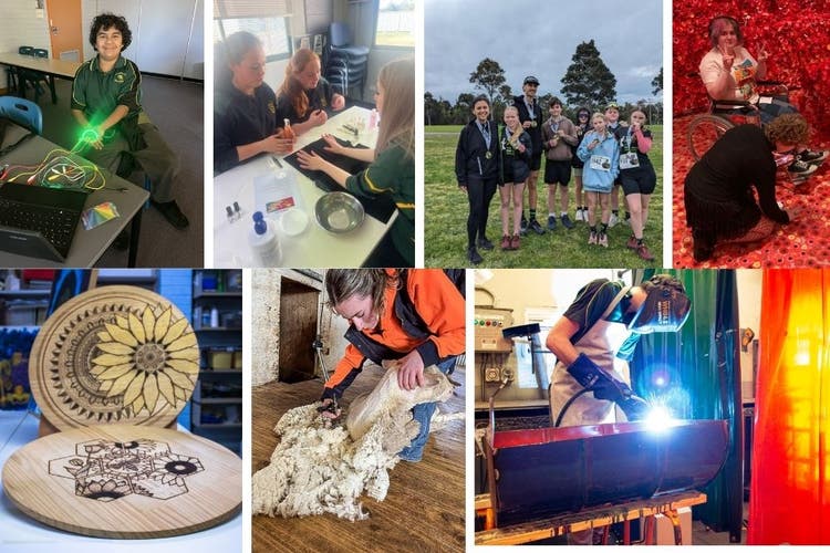 various students participating in metal work, STEM, Run Beyond, art works and shearing