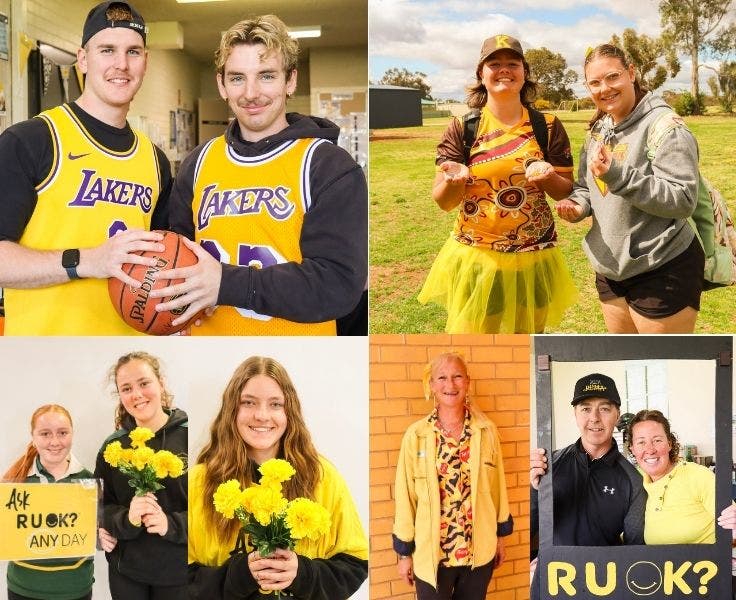 Students and staff dressed in yellow for R U OK? Day
